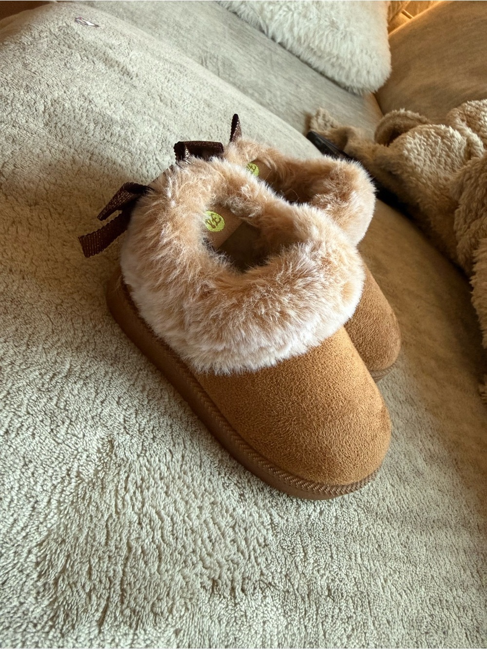 Kids Cozy Faux-Fur Slip-On Shoes - Brown